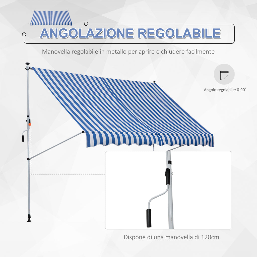 Outsunny 3x1.5m Arm Awning with Crank and Telescopic Structure, White and Blue