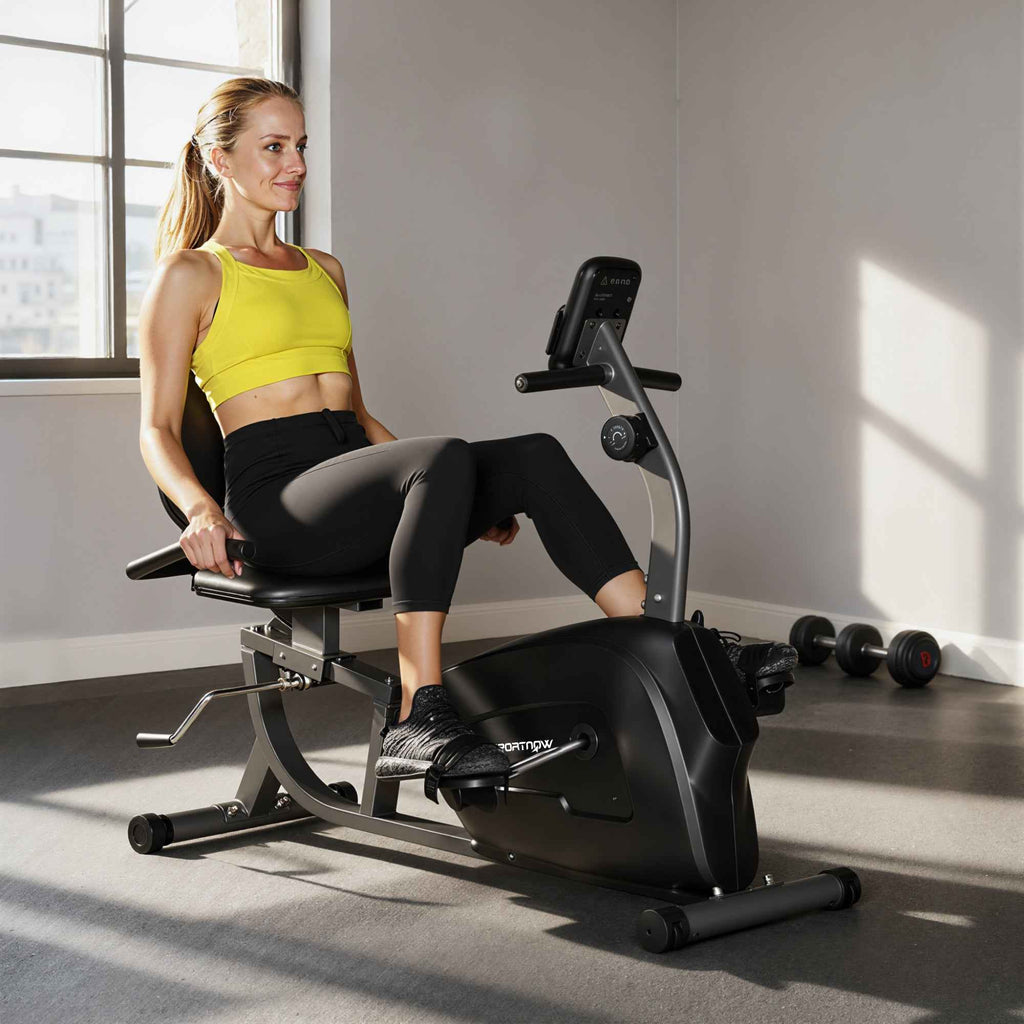 SPORTNOW Recumbent Home Exercise Bike with 8 Levels of Magnetic Resistance, Heart Rate Measurement, Adjustable Seat