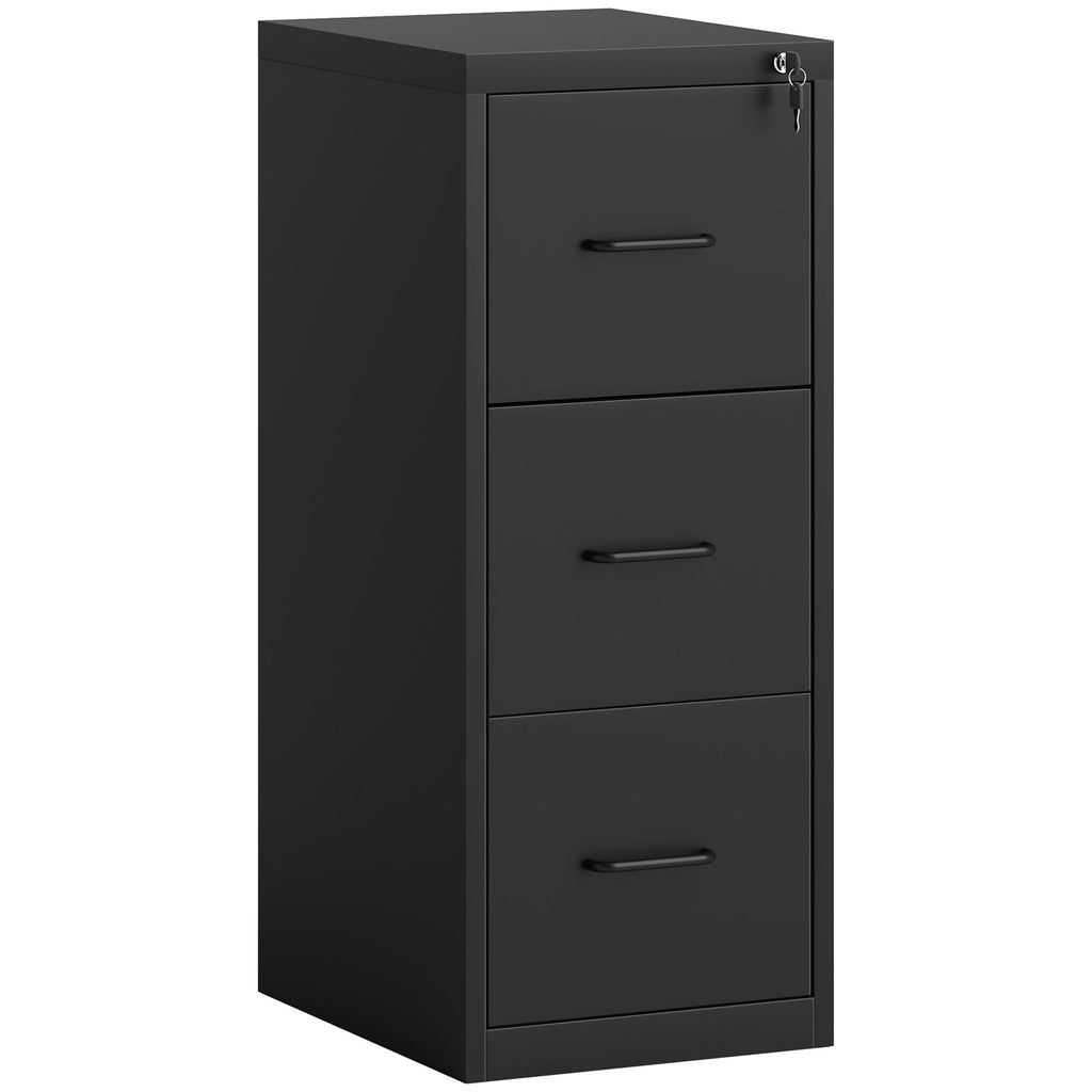 Minimal 3-Drawer Document Cabinet with Adjustable Bar, Steel, 36.5x46.2x99 cm, Black