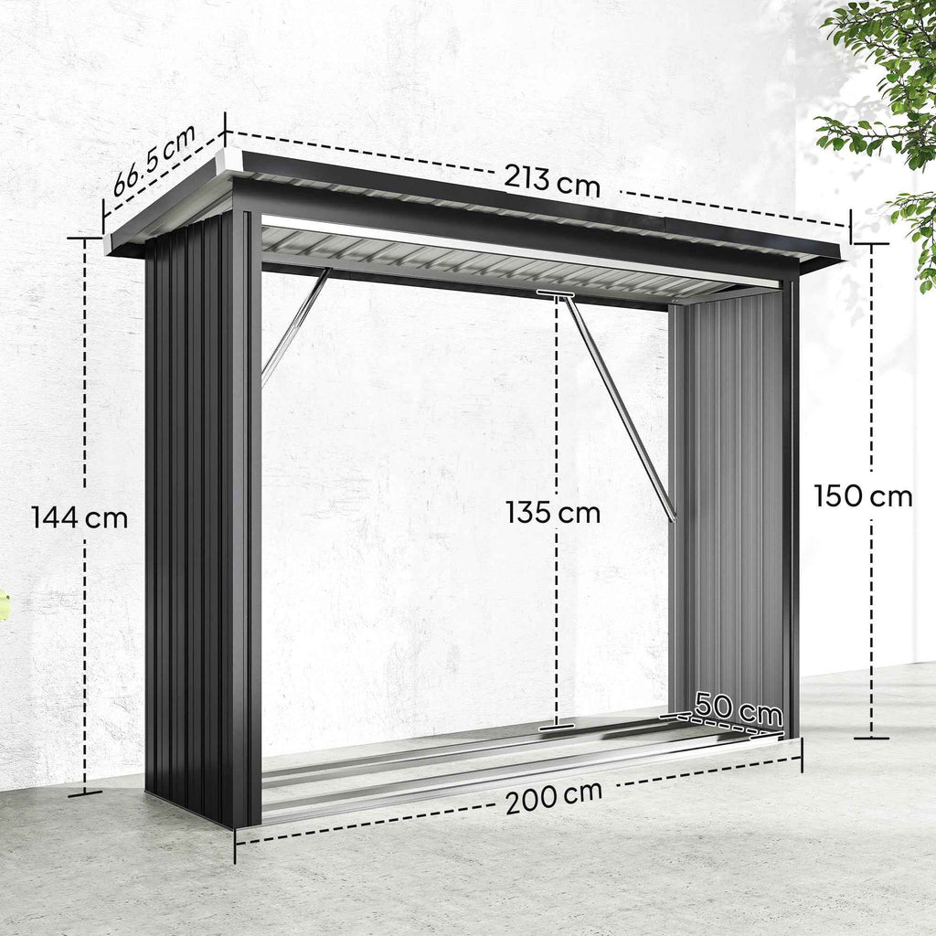 Outsunny Outdoor Steel Log Shed, Raised Base and Sloped Roof, 213x66.5x150 cm, Dark Grey