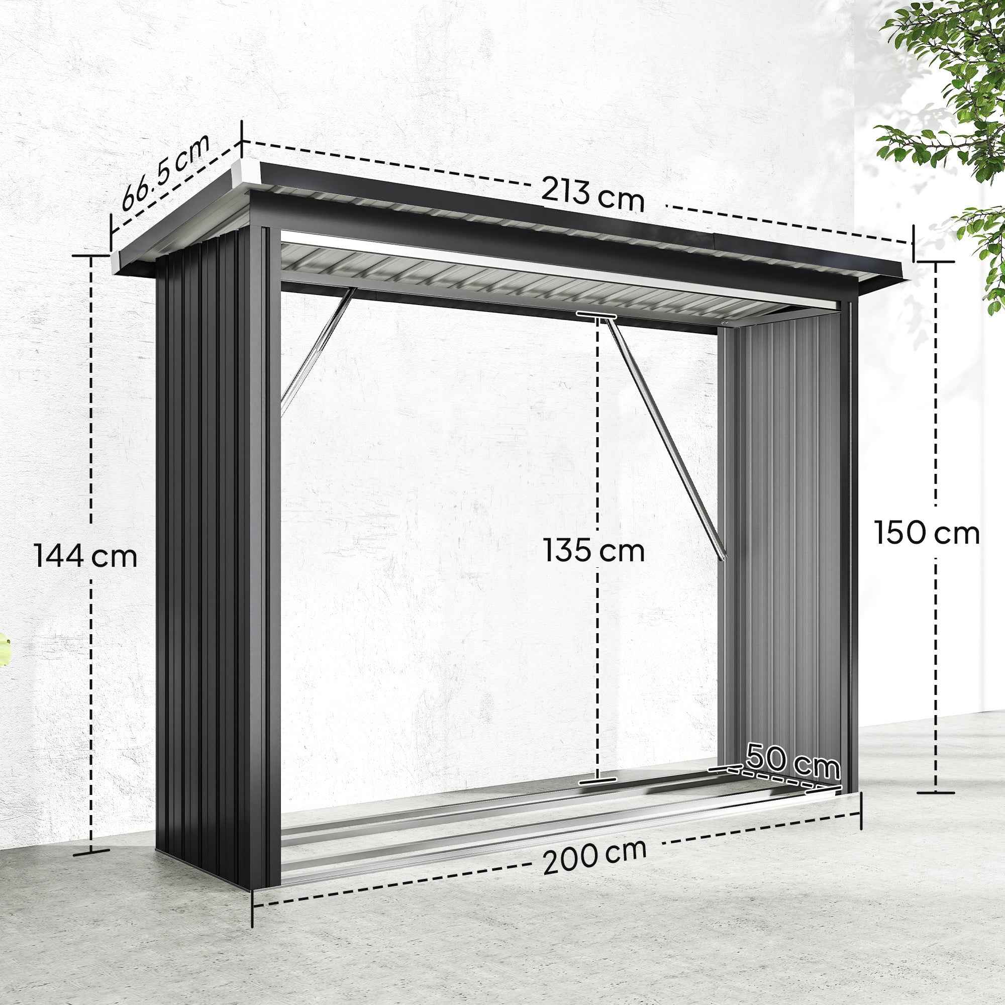 Outsunny Outdoor Steel Log Shed, Raised Base and Sloped Roof, 213x66.5x150 cm, Dark Grey