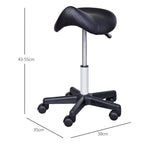 HOMCOM Swivel Saddle Stool with Wheels and Adjustable Height, Padded and Covered in Faux Leather, Black - Borgè