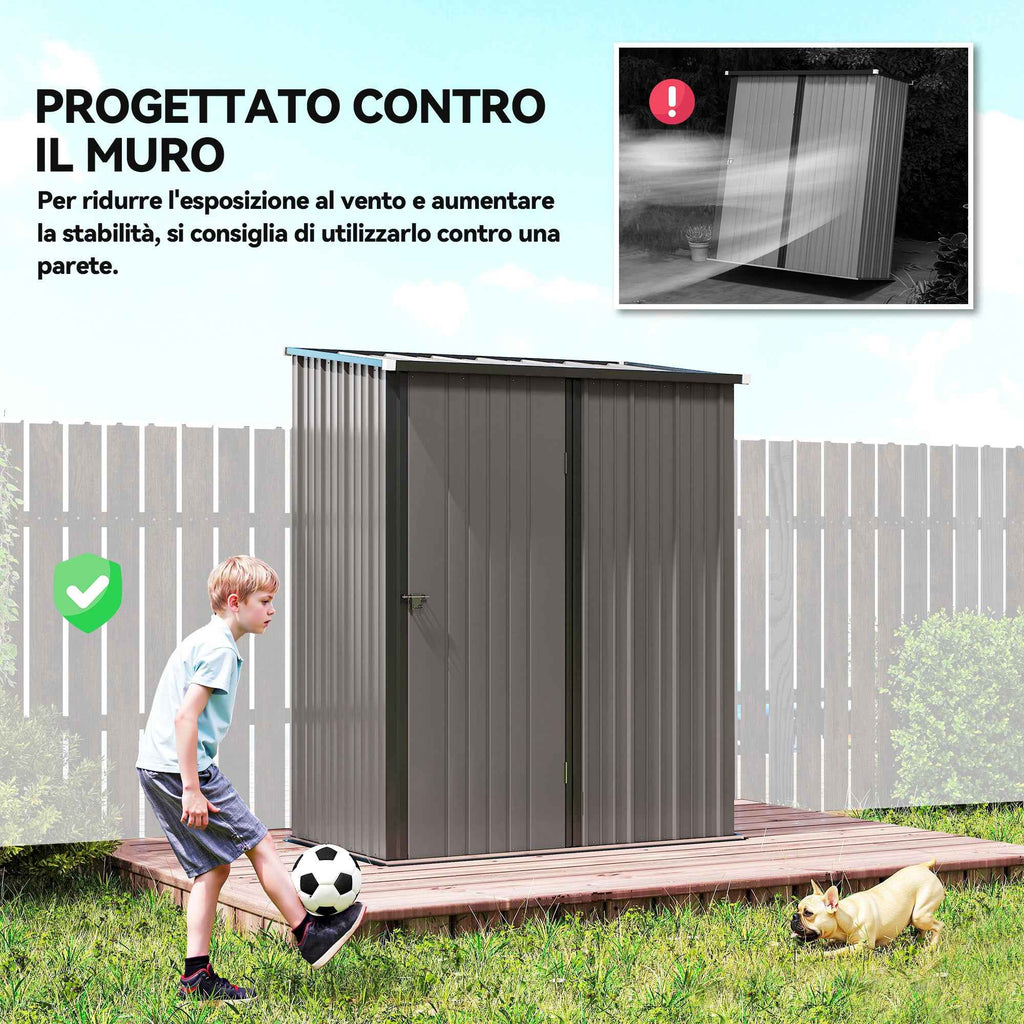 Outsunny Steel Garden Shed with Latch, 161.5 x 94.5 x 196 cm, Light Grey