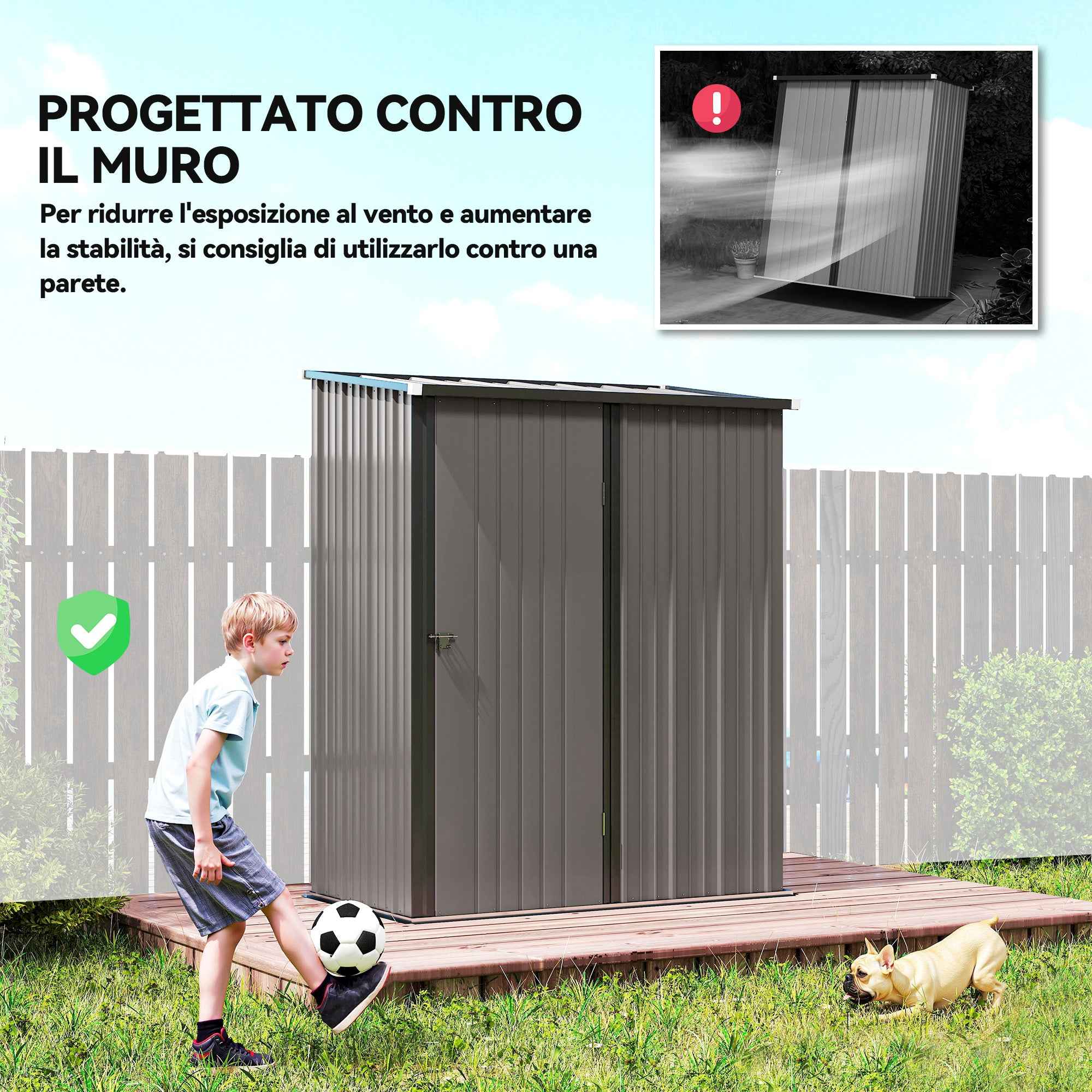 Outsunny Steel Garden Shed with Latch, 161.5 x 94.5 x 196 cm, Light Grey