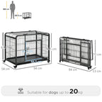 Folding Dog Kennel with Double Door and Lock, 4 Wheels with Brakes and Removable Bottom, 94x58x69.5 cm, Grey