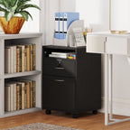 Wooden Office Cabinet with Open Shelf, Lockable Drawer and Storage Cabinet, 40x35x60 cm, Black