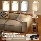 HOMCOM Floor Lamp with Shelves, Dimmable Light, Foot Switch and USB Ports, White and Oak