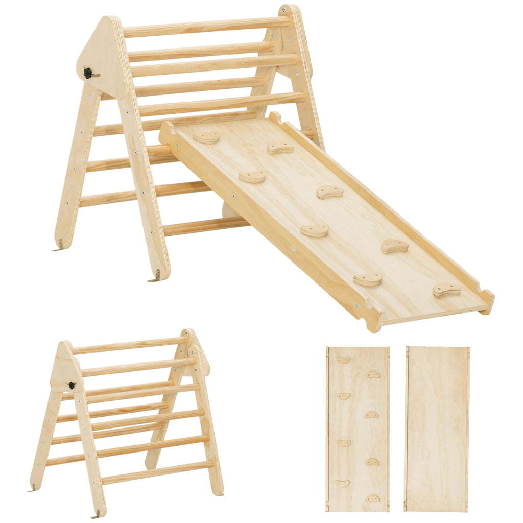 AIYAPLAY Climbing Game with Triangle and Slide and Climbing Panel, for Children 18-48 Months, Wood Color