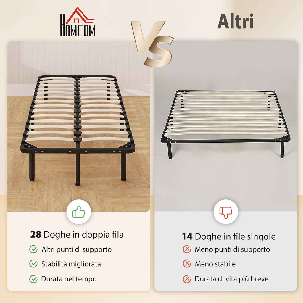 HOMCOM Industrial Bed Frame with 28 Slats and Storage Space, in Wood and Steel, 190x90x31 cm, Black and Wood