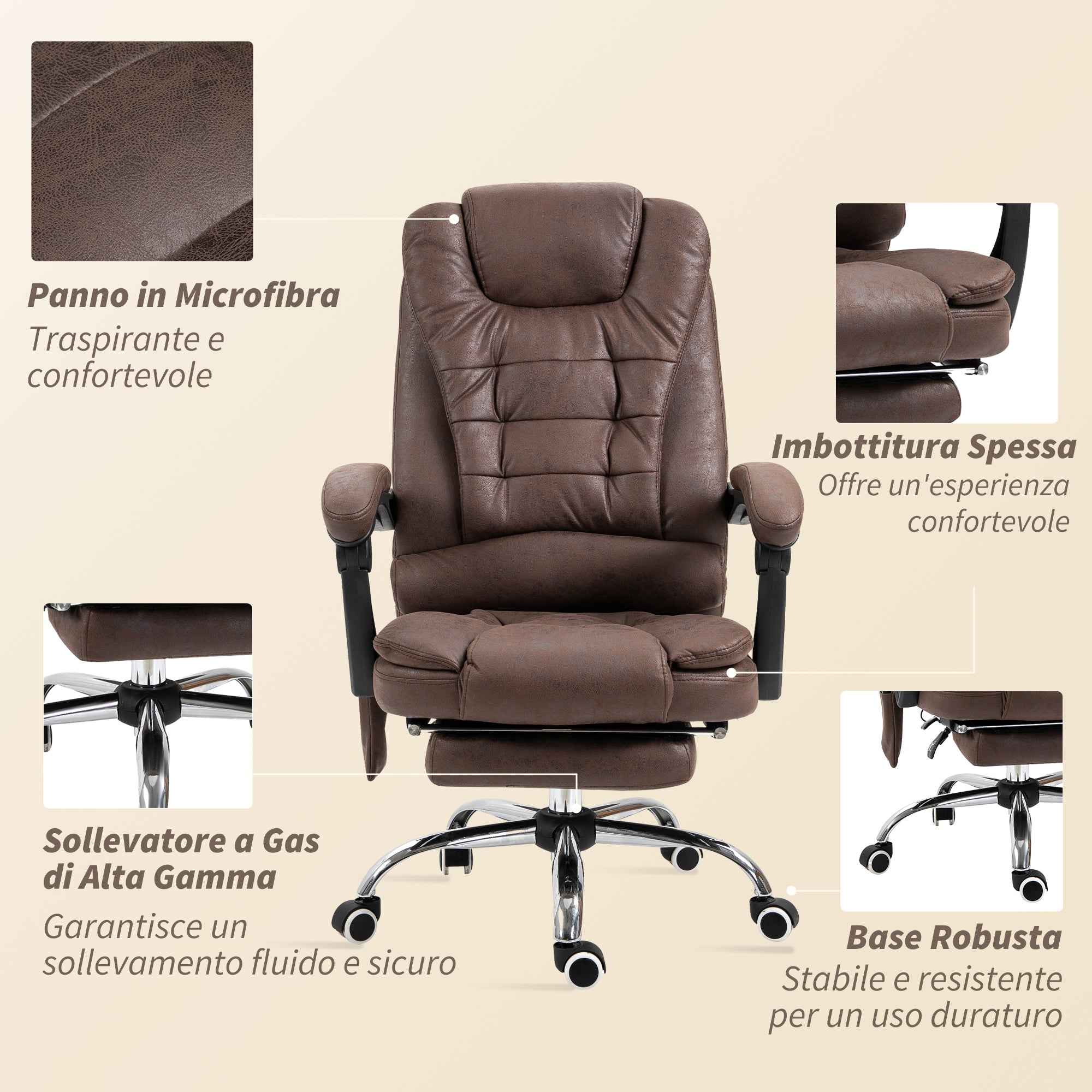 Vinsetto Office Chair with Remote Control and 6 Massage Points, Microfiber, 65x70x111-119 cm, Brown