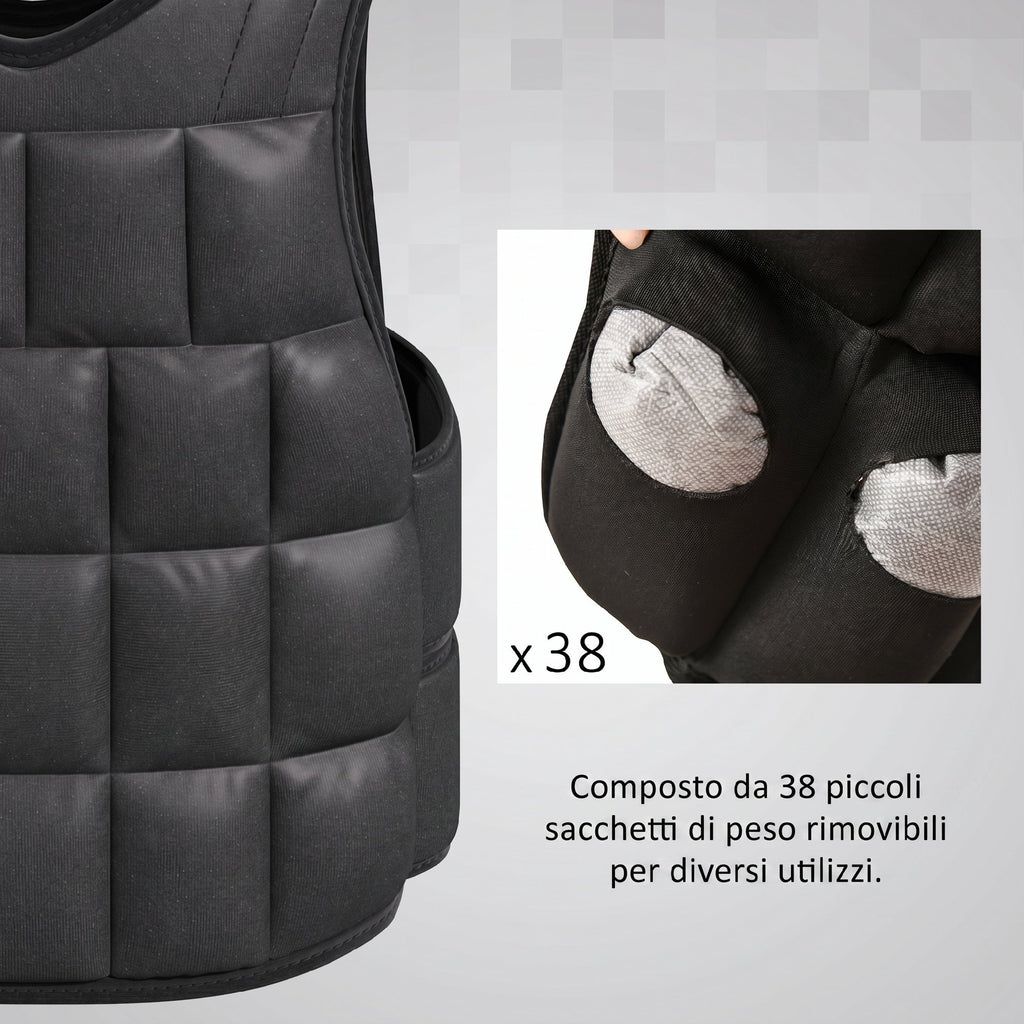 HOMCOM Unisex Weighted Vest 10kg, 38 Individual Weights, Padding, Velcro Closures, Black