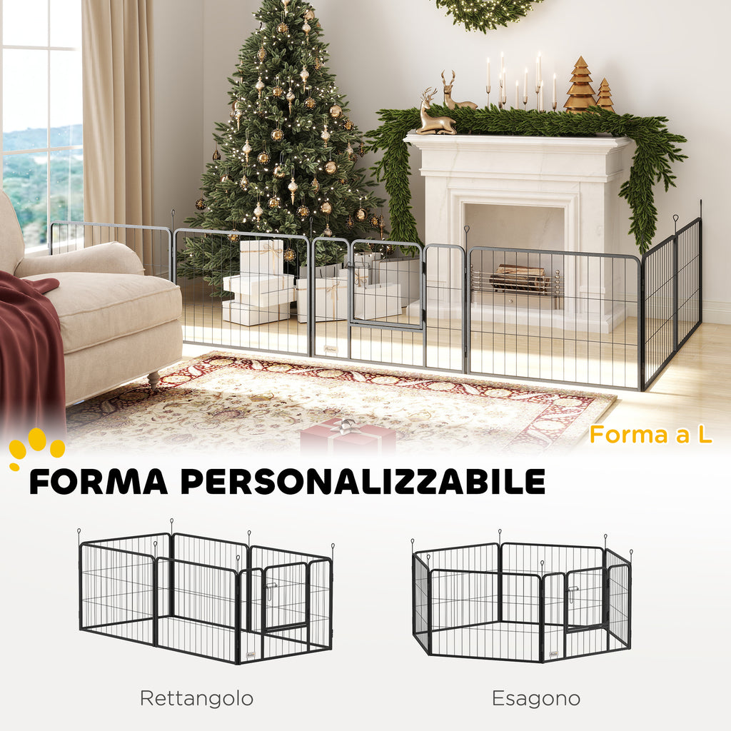 Dog Fence with 6 Modular Panels 80x1.5x60 cm in Black Steel with Entrance Door