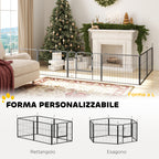 Dog Fence with 6 Modular Panels 80x1.5x60 cm in Black Steel with Entrance Door