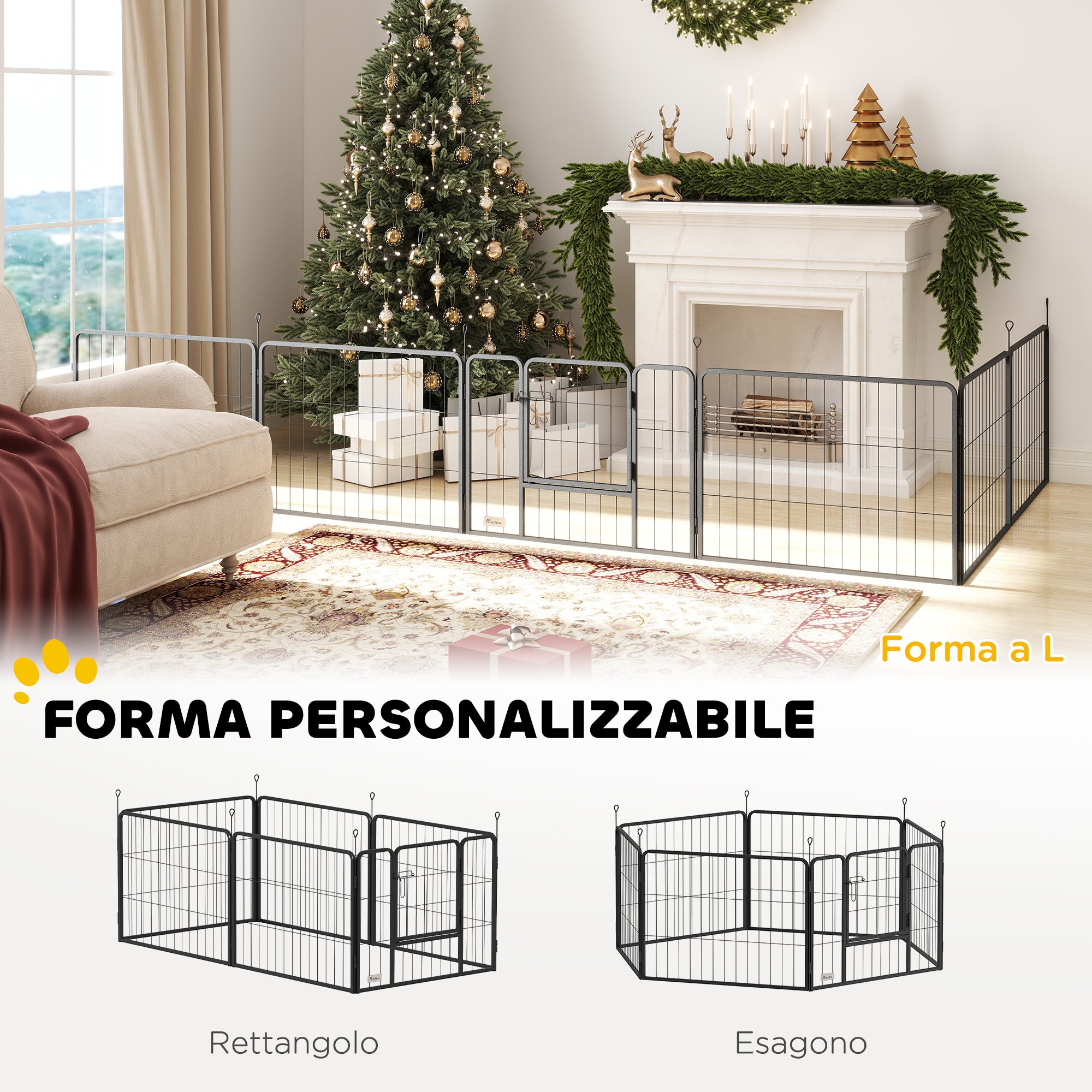 Dog Fence with 6 Modular Panels 80x1.5x60 cm in Black Steel with Entrance Door