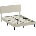 HOMCOM 140x200cm Bed Frame with Height-Adjustable Padded Headboard and Slats, Corduroy, Grey