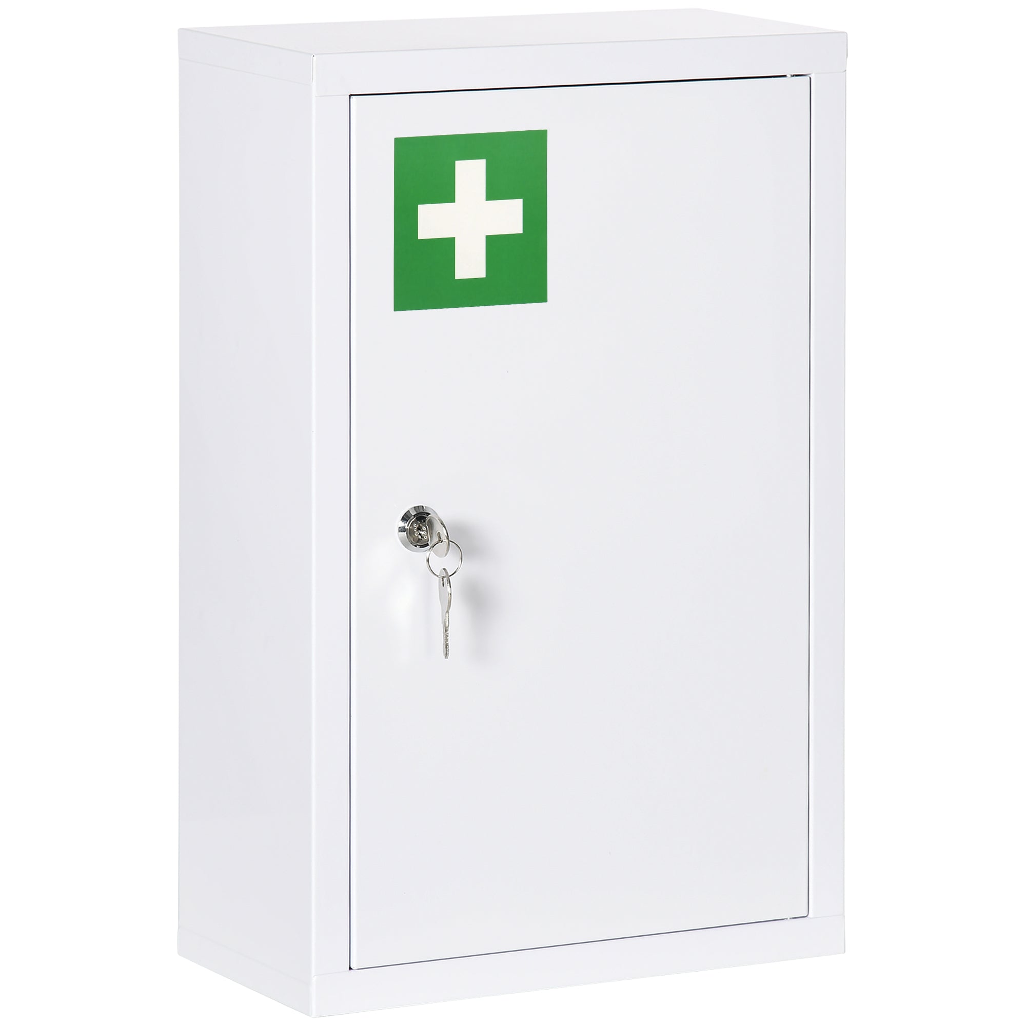 kleankin 3-Shelf Medicine Cabinet with Lock and 2 Keys, Steel, 30x14x46 cm, White
