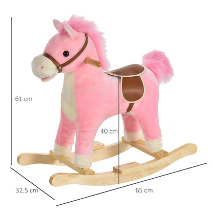 HOMCOM Wooden Rocking Horse Toy with Realistic Sounds for Children 36-72 Months, Includes 2 AA Batteries, Pink