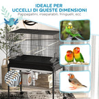 PawHut Indoor Bird Cage with Tray, Shelf and Wheels with Brakes, 85x49x119 cm, Black