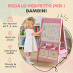 3-in-1 Children's Chalkboard with Easel, Paper Roll and 2 Baskets, Wooden, 54x46x94 cm, Pink