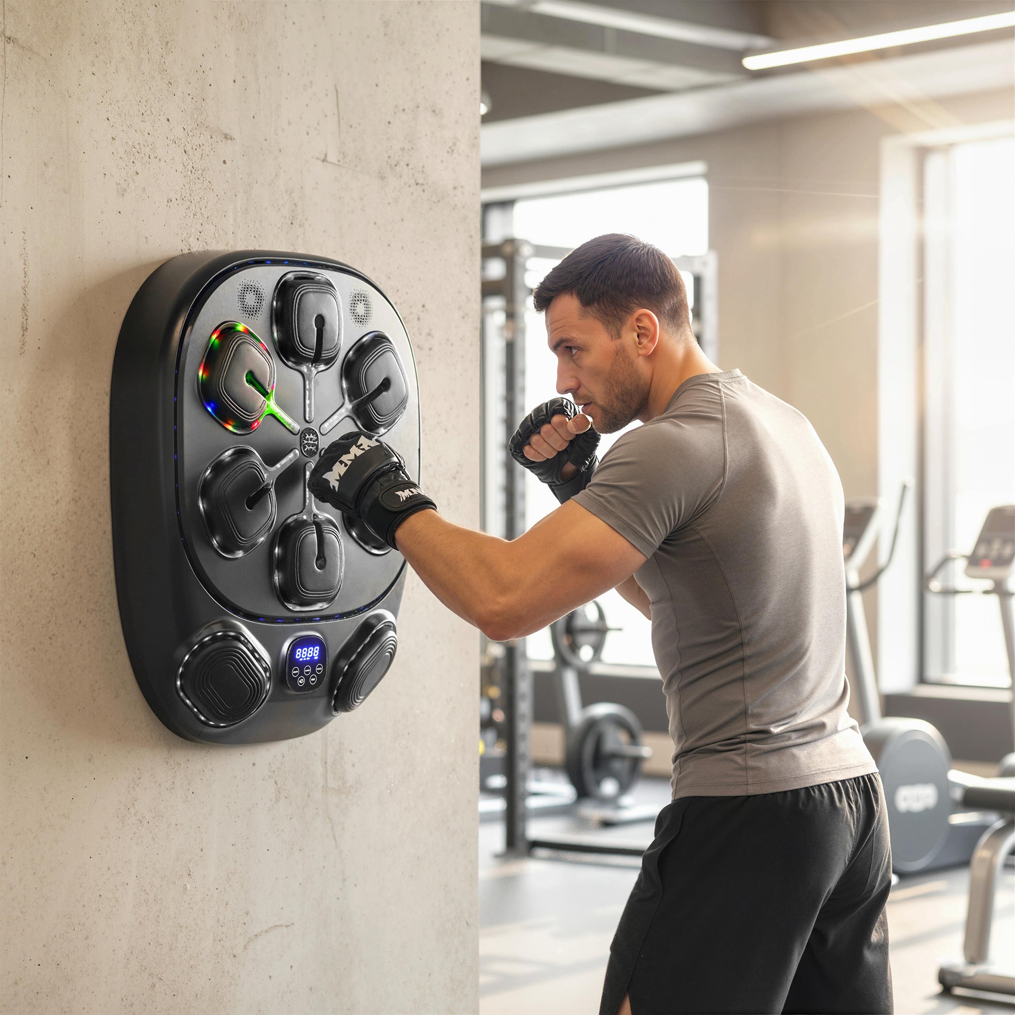 Wall-Mounted Musical Boxing Machine with 9 Modes, LED Lights and Bluetooth Connection, 61x48x11 cm, Black