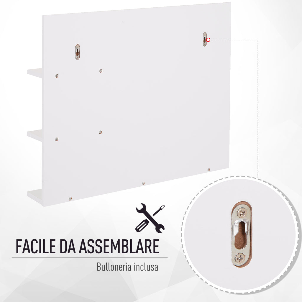kleankin Bathroom Wall Cabinet 60 x 10 x 48cm, with Mirror and 3 Shelves, White MDF Wall Cabinet