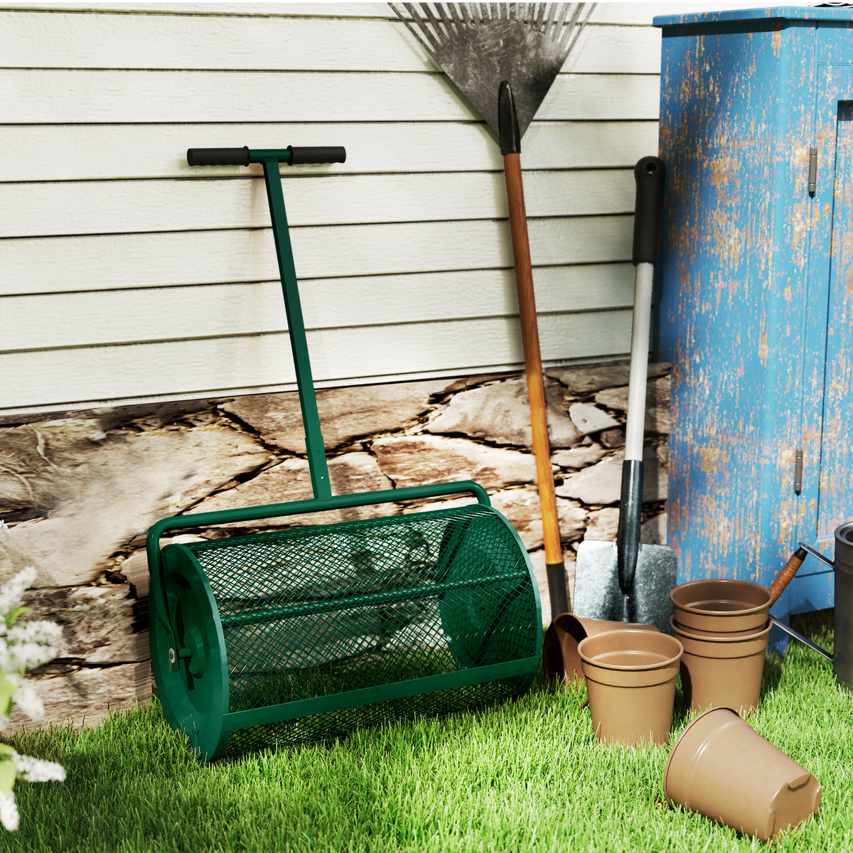 Outsunny 75L Metal Fertilizer Spreader with Adjustable T-Handle and Padded Handle, 70x40x112 cm, Green