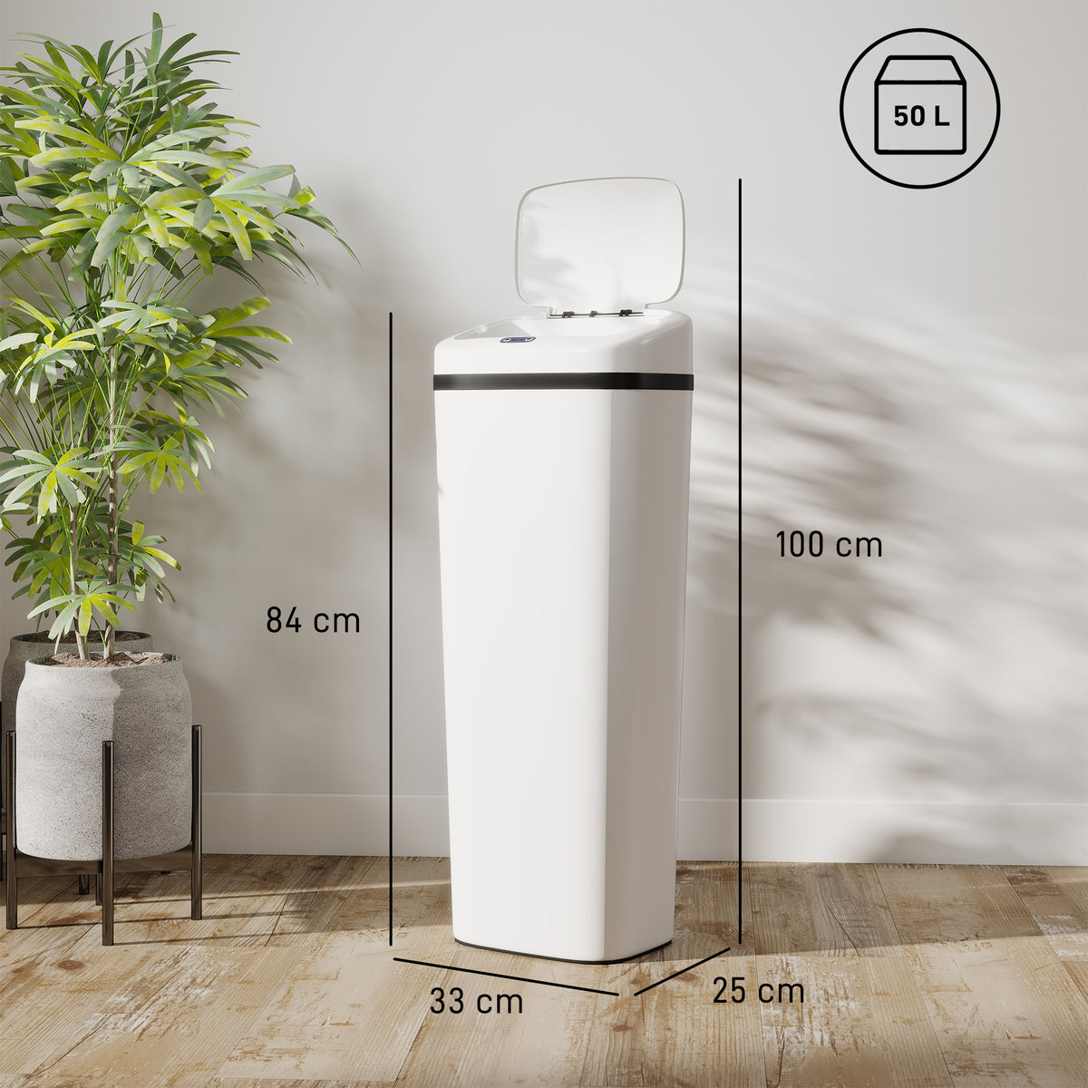 HOMCOM 50L Infrared Sensor Trash Can with 2 Opening Modes, Anti-Fingerprint Surface, White