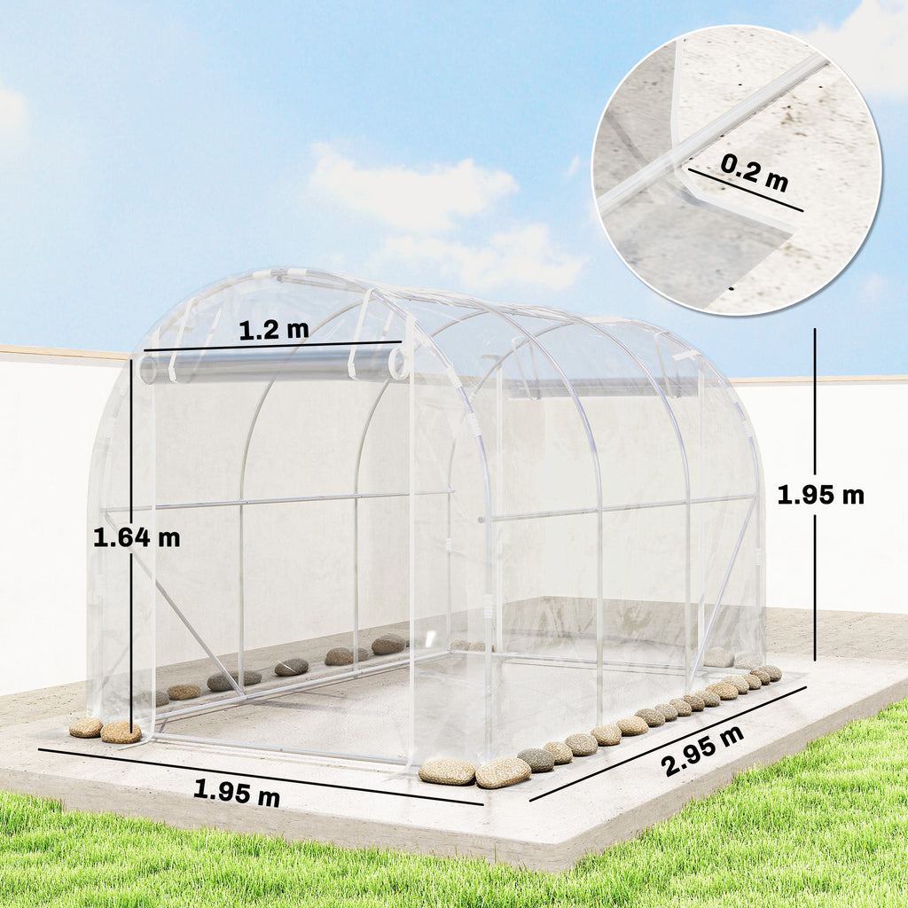 Outsunny 2x3x2 m Tunnel Greenhouse with Roller Doors, Steel Frame and Anti-UV PE Cover, Transparent