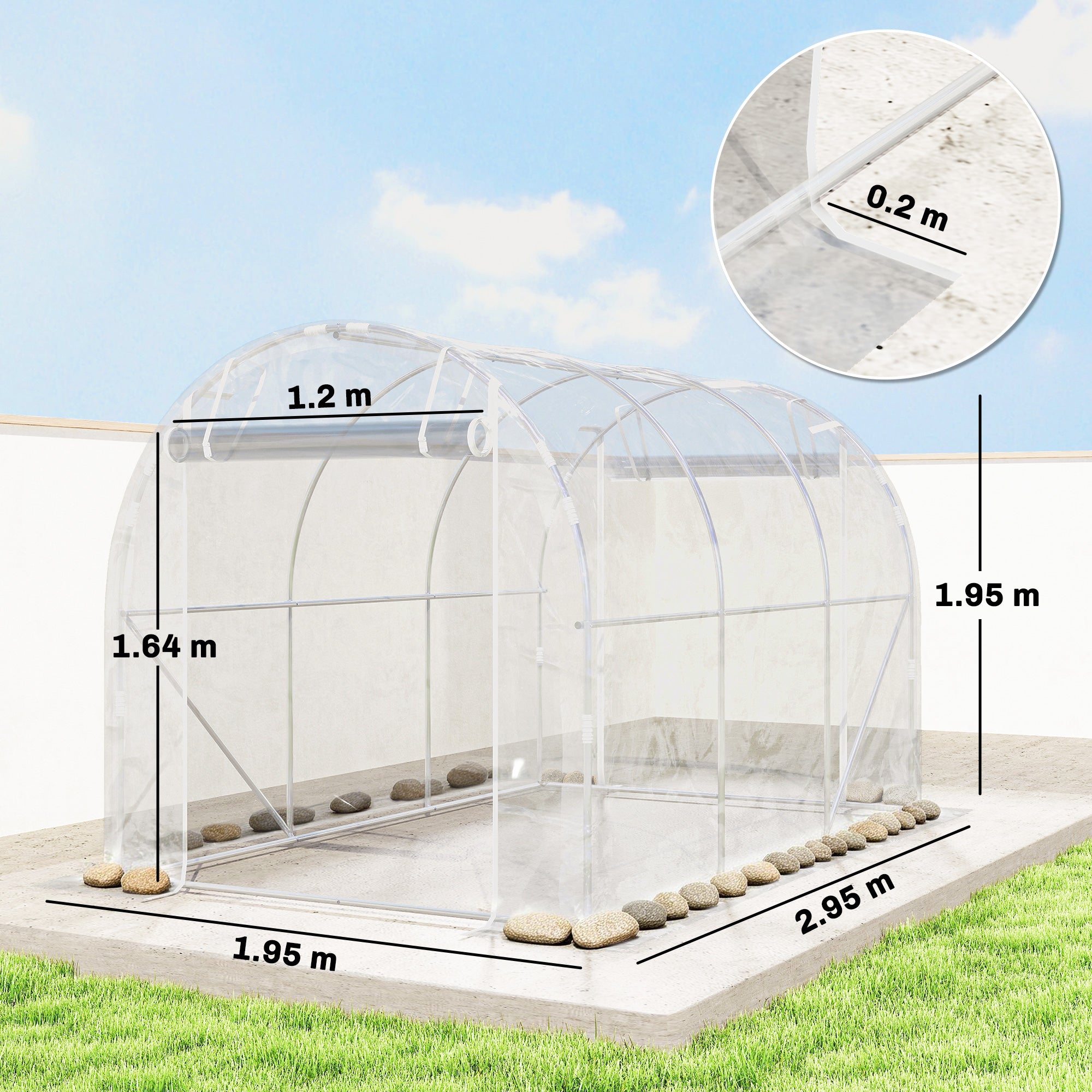 Outsunny 2x3x2 m Tunnel Greenhouse with Roller Doors, Steel Frame and Anti-UV PE Cover, Transparent