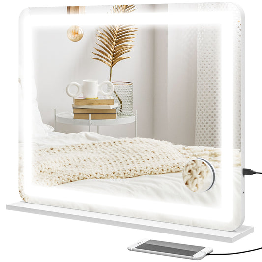 Makeup Mirror with Adjustable LED Lights, 10x Magnification, USB Socket and Touch Controls, 80x62x14cm