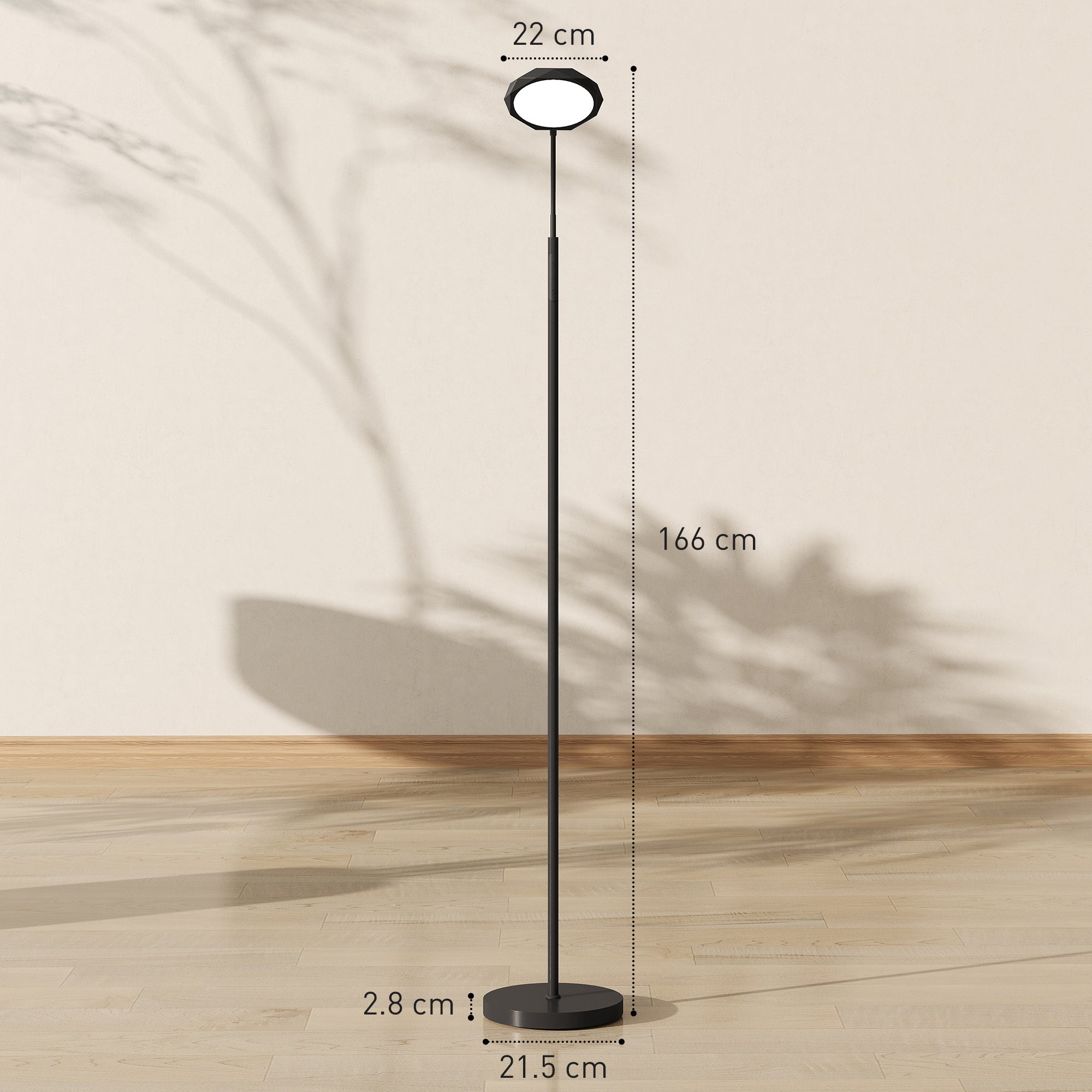 LED Floor Lamp with Remote Control, Swivel Head, Brightness and Temperature Adjustment, Black