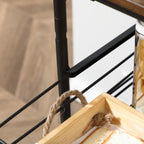 Kitchen trolley with 2 removable metal baskets, 2 chipboard shelves and side hooks, 40x38x111cm - Borgè