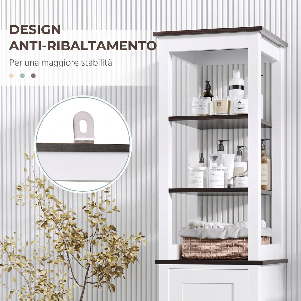 HOMCOM Tall Narrow Bathroom Cabinet, Space-Saving Bathroom Storage Cabinet with 3 Open Shelves, Adjustable Shelf, for Laundry Room, 40x38x162.5 cm, White