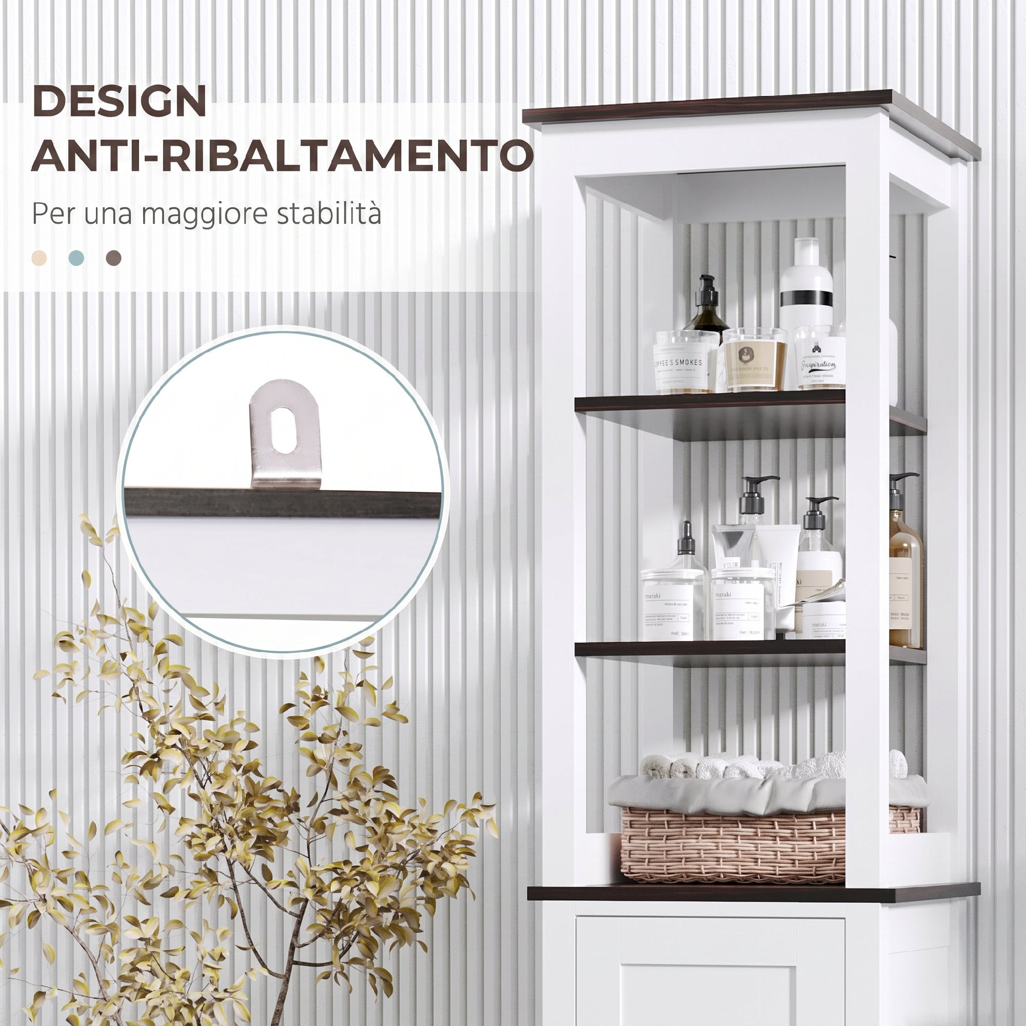 HOMCOM Tall Narrow Bathroom Cabinet, Space-Saving Bathroom Storage Cabinet with 3 Open Shelves, Adjustable Shelf, for Laundry Room, 40x38x162.5 cm, White
