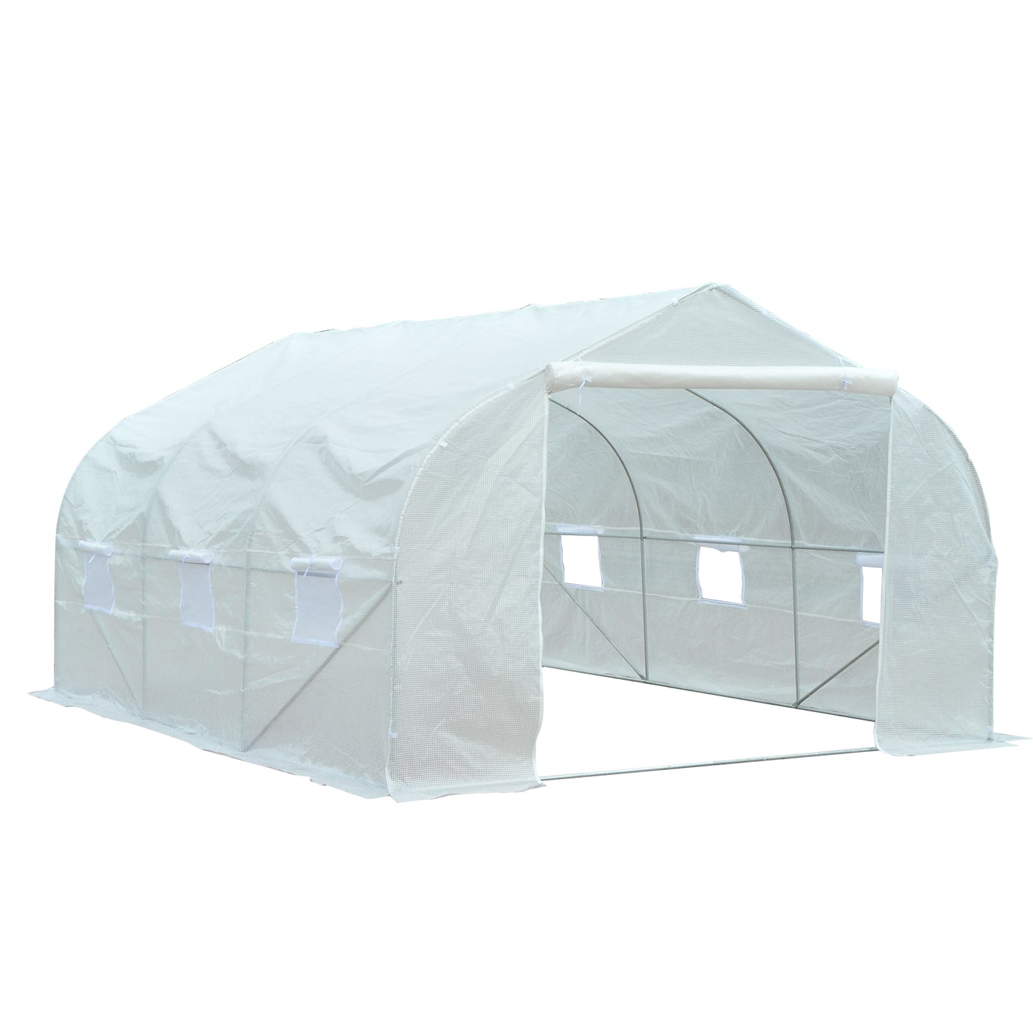 Outsunny Outdoor Tunnel Greenhouse with 6 Mesh Windows, in Metal and PE Plastic, 3.5x3 m, White - Borgè