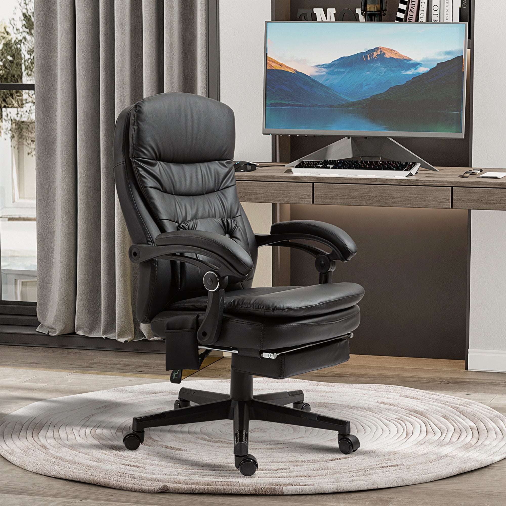 Faux Leather Massage Office Chair with USB Port, 64x69x107-115cm, Black