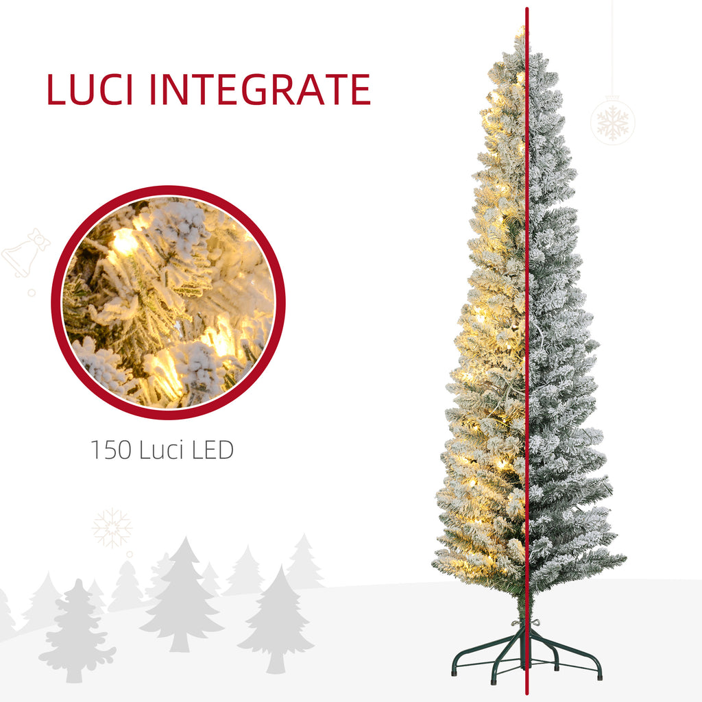 Snowy Christmas Tree with 329 Branches and White LED Lights, in Plastic and Metal, Ø52x180 cm, Green