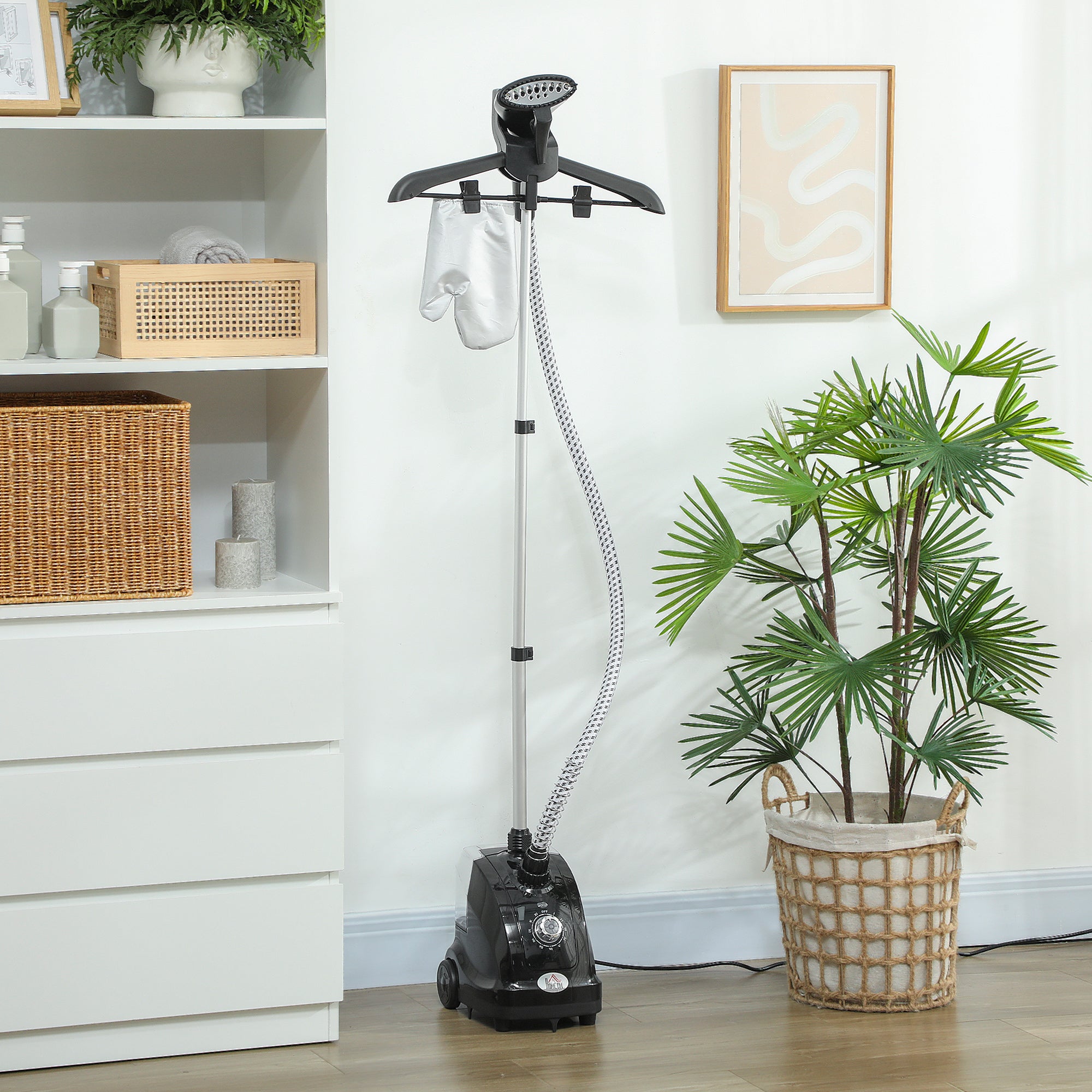 1.4L Vertical Steam Iron with Extendable Rod and 2 Wheels, in ABS and PP, 26x21.5x29 cm, Black