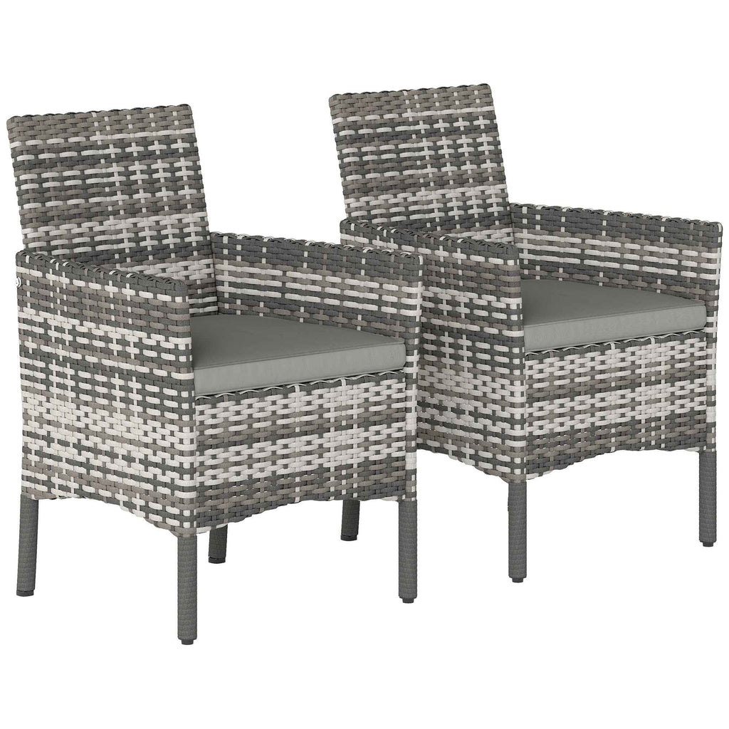 Outsunny Set of 2 Rattan Garden Chairs with Cushions and Armrests, Grey