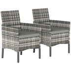 Outsunny Set of 2 Rattan Garden Chairs with Cushions and Armrests, Grey
