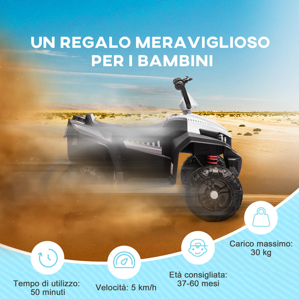 AIYAPLAY 12V Electric Quad Bike for Kids with 2 Motors, Suspension, LED Headlights, MP3, 37-60 Months, Indoor/Outdoor, White