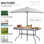 Garden Table with Umbrella Hole, Outdoor Furniture in Metal and Glass 140x80x70cm Grey - Borge' Group Limited