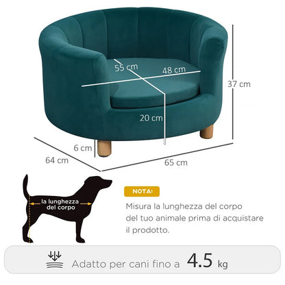 Padded Dog Sofa with Backrest and Removable Cushion, Indoor Cat Bed, 65x64x37 cm, Green - Borgè