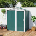 Steel Garden Shed with Sloped Roof and 4 Air Vents, 152x132x188 cm, Green
