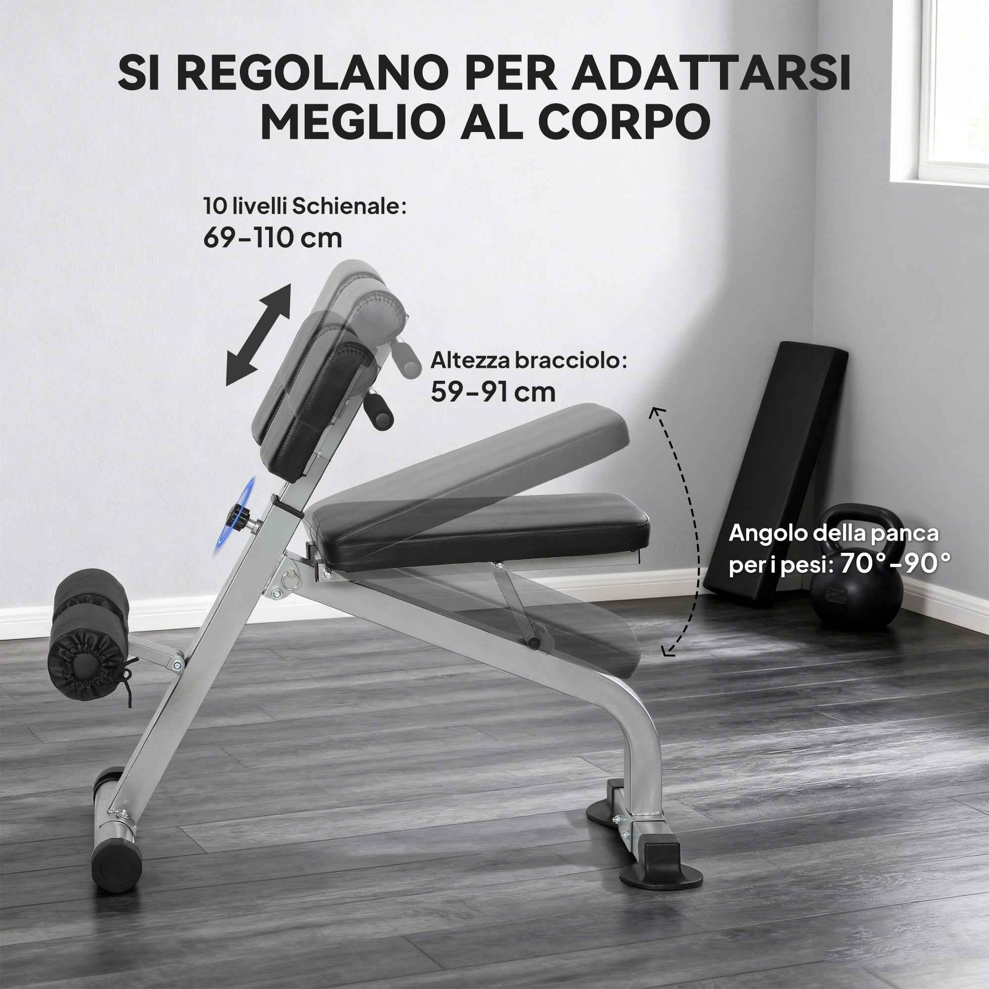 SPORTNOW Adjustable and Foldable Multifunctional Roman Bench, 150 kg Capacity, Silver