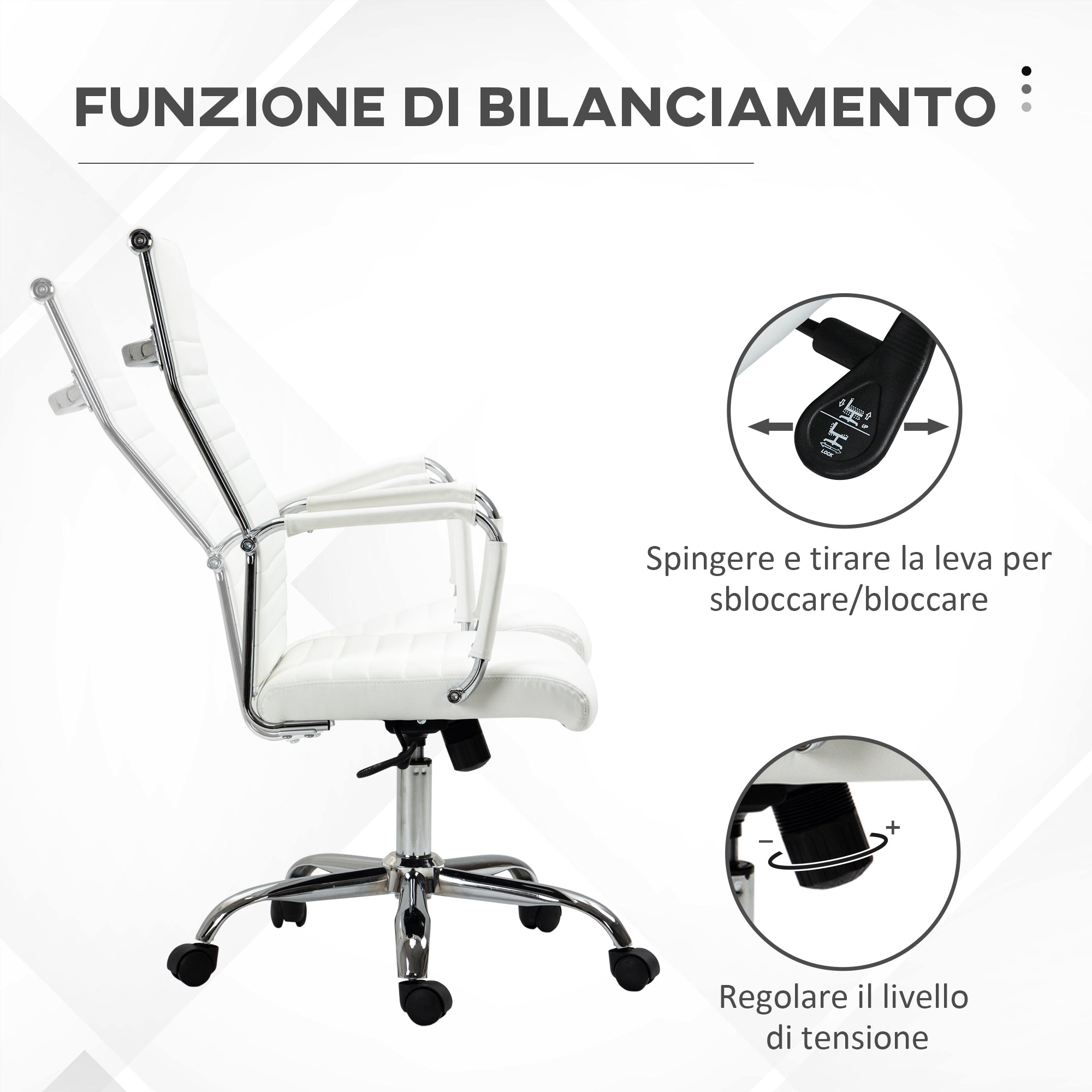 Ergonomic Faux Leather Office Chair, Swivel and Rocking Seat, 54x62x104-114 cm, White