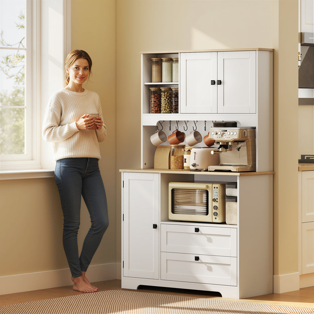 HOMCOM Kitchen Sideboard with 3 Cabinets, 2 Drawers, Adjustable Shelves and Spice Rack, 100x40x62 cm, White