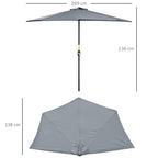 Outsunny Semicircular Wall-Mounted Umbrella with Crank Handle, Polyester and Metal, 2.7 x 2.4 m, Grey