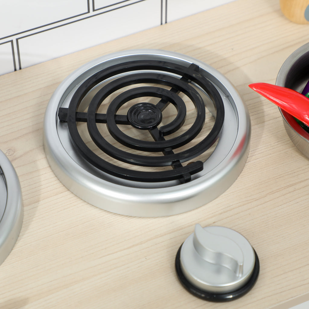 Wooden Toy Kitchen for Children Ages 3-6 with Accessory Set, Sink and Knobs with Sounds, White