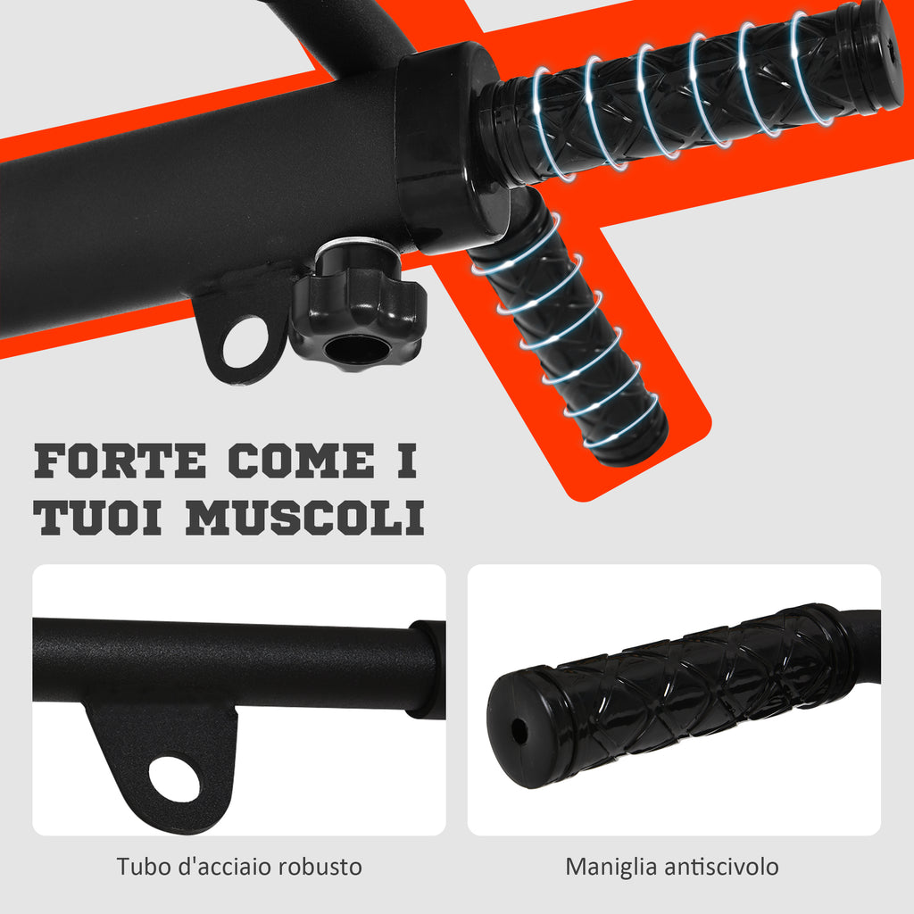 HOMCOM 2 in 1 Wall Pull-Up Bar with 3 Different Handles, Steel, 93.5x65x17 cm, Black - Borgè